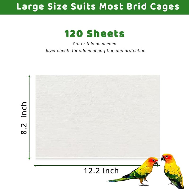 ZiKON 120 Pcs Bird Cage Liner Papers Big Size Cage Paper Liners Disposable Cage Paper Liners Precut Absorbent Cushion Pad Mat Accessories for Pet Bird Parrot (White, 12.2×8.2 inch) - Image 2